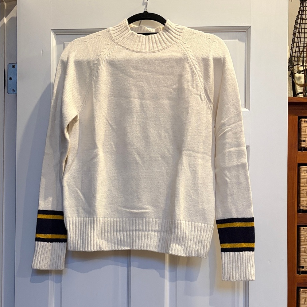 Boden Cream Sweater with Navy and Gold Stripes